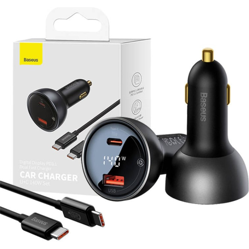 Automašīnas lādētājs Baseus USB USB-C 140W melns CGZX070001