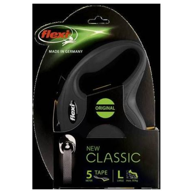 Flexi New Classic L 5m black (lente) - pavada suņiem