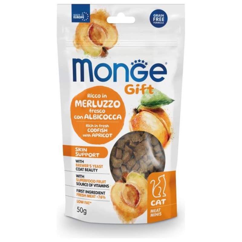 Monge GIFT Cat MEAT MINIS Skin support Codfish with apricot / 50 g - kārums kaķiem
