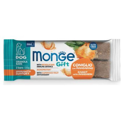 Monge GIFT Dog GRANOLA BARS Immunity support Rabbit with mandarin / 120 g  - kārums suņiem