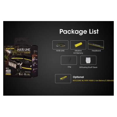 Nitecore HEADLAMP H SERIES 400 LUMENS/HA15 UHE NITECORE
