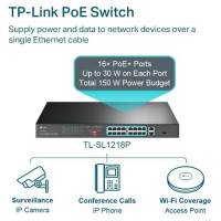 Tp-Link Switch|TP-LINK|Desktop/pedestal|16x10Base-T / 100Base-TX|PoE+ ports 16|TL-SL1218P
