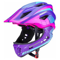 Rockbros TT-32SBPP-M children's bicycle helmet with removable chinbar, size M - purple-pink