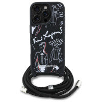 Karl Lagerfeld Crossbody Grained Pattern & Logo Case for iPhone 16 Pro - Black