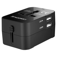 Wozinsky WUTWC travel adapter universal 24W EU / US / AUS / UK / 2x USB-A - black
