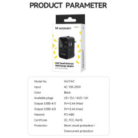 Wozinsky WUTWC travel adapter universal 24W EU / US / AUS / UK / 2x USB-A - black