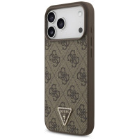 Guess Leather 4G Triangle Strass MagSafe Case for iPhone 17 Pro Max - Brown