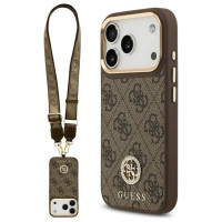 Guess 4G Strass Logo & Big Strap Metal Buttons MagSafe Case for iPhone 17 Pro - Brown