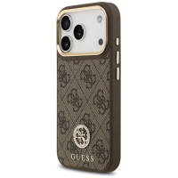Guess 4G Strass Logo & Big Strap Metal Buttons MagSafe Case for iPhone 17 Pro - Brown
