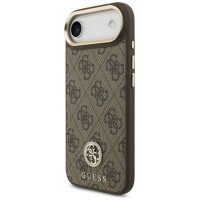 Guess 4G Strass Logo & Big Strap Metal Buttons MagSafe Case for iPhone Air - Brown