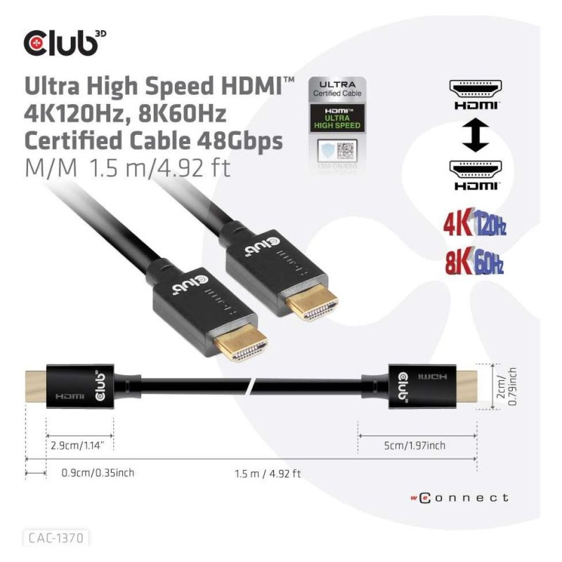 Club3D CABLE HDMI TO HDMI 1.5M/M/M CAC-1370 CLUB3D