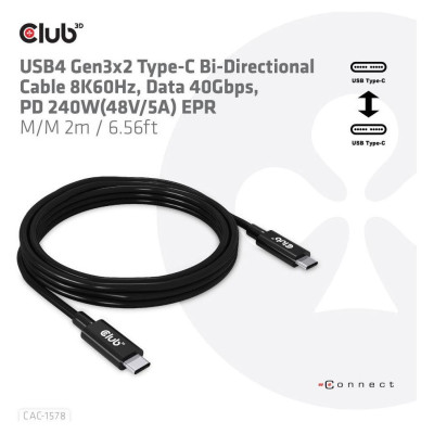 Club3D CABLE USB-C BI-DIRECTIONAL 2M/M/M CAC-1578 CLUB3D