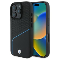 BMW Signature Leather Textured & Line MagSafe iPhone 16 Pro Case - Black
