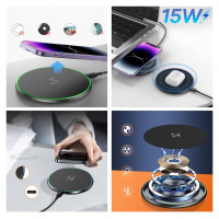 Wozinsky WLI-01Y 15W Qi Inductive Charger with USB-C Cable - Black