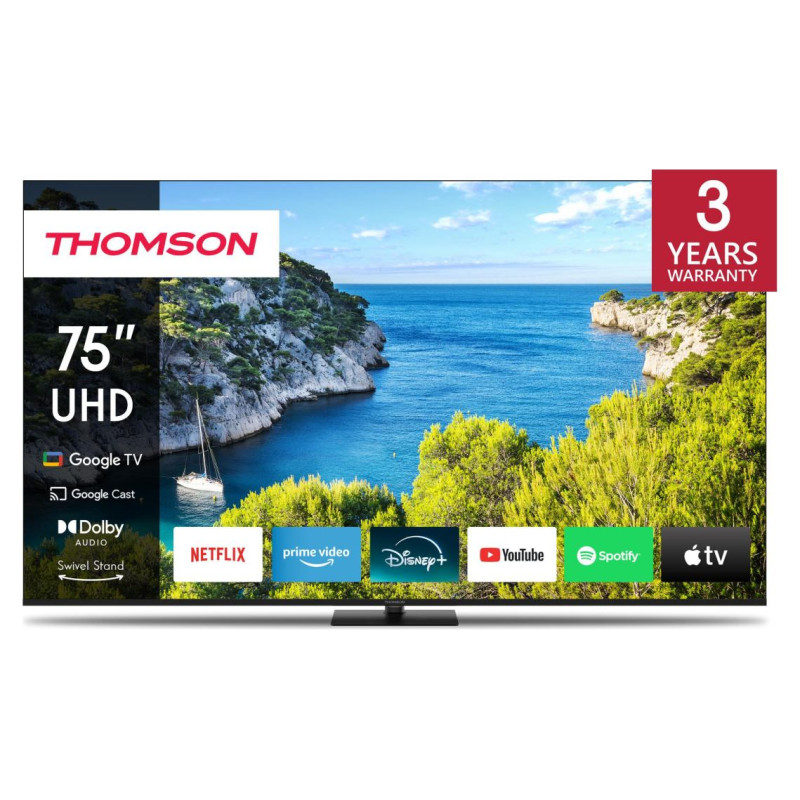 Thomson TV Set|THOMSON|75"|4K/Smart|3840x2160|Wireless LAN|Bluetooth|Google TV|Black|75UG5C14