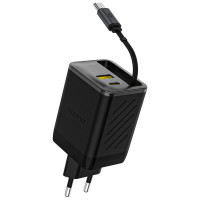 Dudao A67EU GaN 67W Wall Charger with Built-in Retractable USB-C Power Delivery Quick Charge Cable - Black