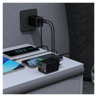 Dudao A67EU GaN 67W Wall Charger with Built-in Retractable USB-C Power Delivery Quick Charge Cable - Black