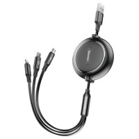 Baseus Golden Loop 3in1 retractable cable USB - micro USB / Lightning / USB-C 3.5A 35cm - 120cm black (CAMLT-JH01)