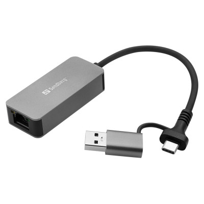 Sandberg 136-68 USB-C/A 2.5 GbE RJ45 Adapter, 2.5 Gigabit Ethernet on USB-C