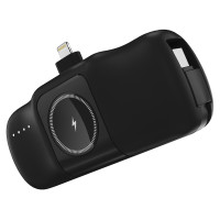 Wozinsky WF16-YLS 5000mAh 15W Lightning Mini Power Bank with Built-in USB-C Cable and Apple Watch Charger - Black