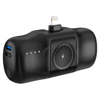 Wozinsky WF16-YLS 5000mAh 15W Lightning Mini Power Bank with Built-in USB-C Cable and Apple Watch Charger - Black