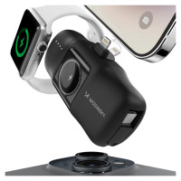 Wozinsky WF16-YLS 5000mAh 15W Lightning Mini Power Bank with Built-in USB-C Cable and Apple Watch Charger - Black