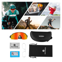 Rockbros Cycling Glasses Photochromic UV Protection with Corrective Insert Orange Lenses - Black