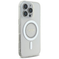 Guess IML Rhinestones MagSafe Case for iPhone 16 Pro Max - White