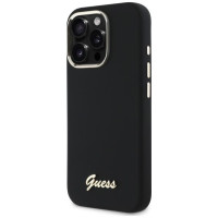 Guess Silicone Script Metal Logo & Frame Case for iPhone 16 Pro Max - Black