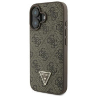 Guess Leather 4G Triangle Strass MagSafe iPhone 16 Case - Brown
