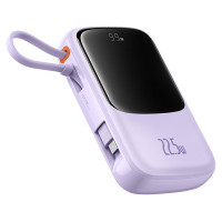 Baseus Qpow Pro+ 10000mAh 22.5W Power Bank with Built-in USB-C Cable and Display - Purple