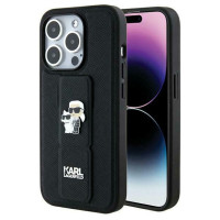 Karl Lagerfeld Gripstand Saffiano Karl&Choupette Pins case for iPhone 14 Pro Max - black