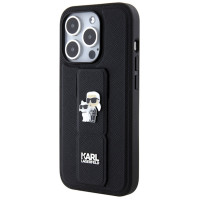 Karl Lagerfeld Gripstand Saffiano Karl&Choupette Pins case for iPhone 14 Pro Max - black