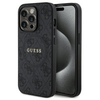 Guess 4G Collection Leather Metal Logo MagSafe Case for iPhone 15 Pro - Black