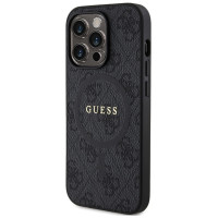 Guess 4G Collection Leather Metal Logo MagSafe Case for iPhone 15 Pro - Black