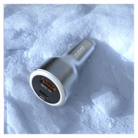 Dudao R4Ultra 120W Power Delivery Quick Charge LED Car Charger USB-A USB-C - Gray