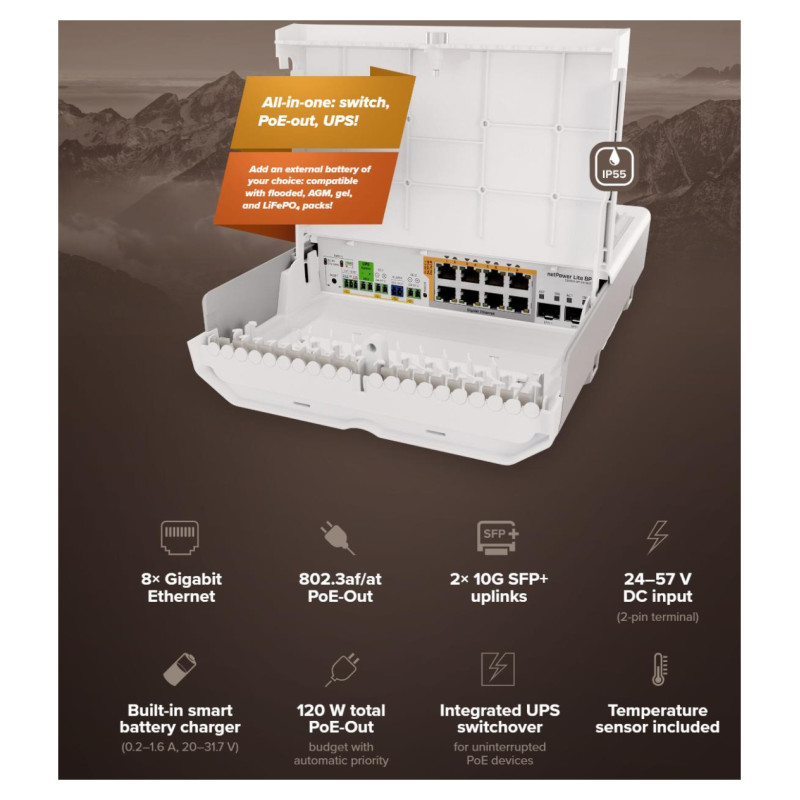 Mikrotik Switch|MIKROTIK|netPower Lite 8P|PoE ports 8|120 Watts|CSS610-8P-2S+OUT
