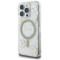 Guess Resin Flowers Glitter MagSafe iPhone 16 Pro Case - Beige