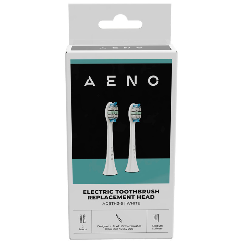 Aeno Replacement toothbrush heads, White, Dupont bristles, 2pcs in set (for ADB0003/ADB0005 and ADB0004/ADB0006)