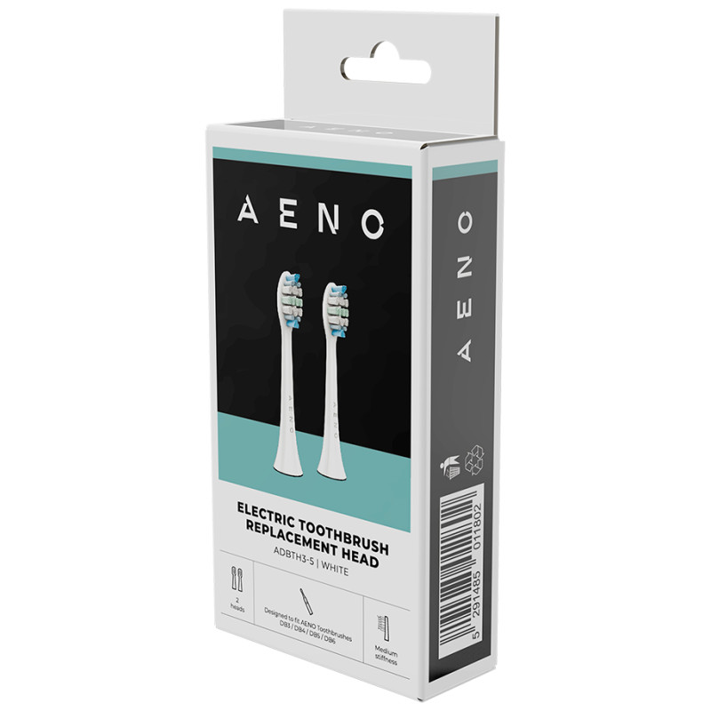 Aeno Replacement toothbrush heads, White, Dupont bristles, 2pcs in set (for ADB0003/ADB0005 and ADB0004/ADB0006)