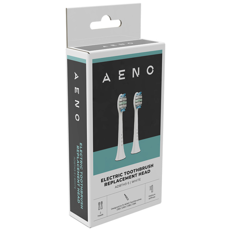 Aeno Replacement toothbrush heads, White, Dupont bristles, 2pcs in set (for ADB0003/ADB0005 and ADB0004/ADB0006)