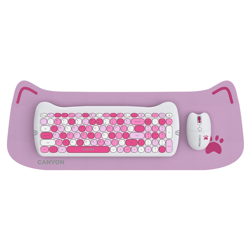 Canyon HSET-W6 EN Keyboard+Mouse Kitty Edition AAA+АА Wireless Pink