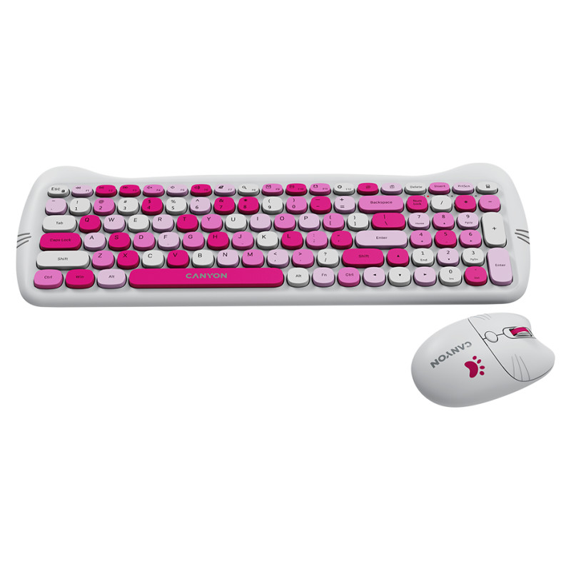 Canyon HSET-W6 EN Keyboard+Mouse Kitty Edition AAA+АА Wireless Pink