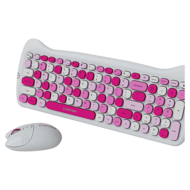 Canyon HSET-W6 EN Keyboard+Mouse Kitty Edition AAA+АА Wireless Pink