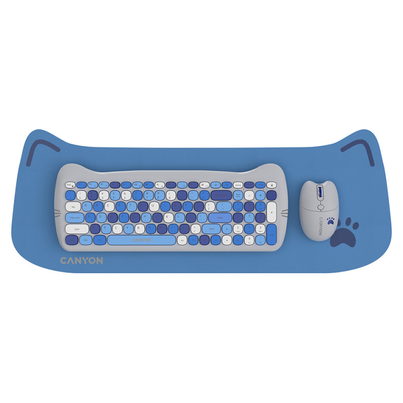 Canyon HSET-W6 EN Keyboard+Mouse Kitty Edition AAA+АА Wireless Blue