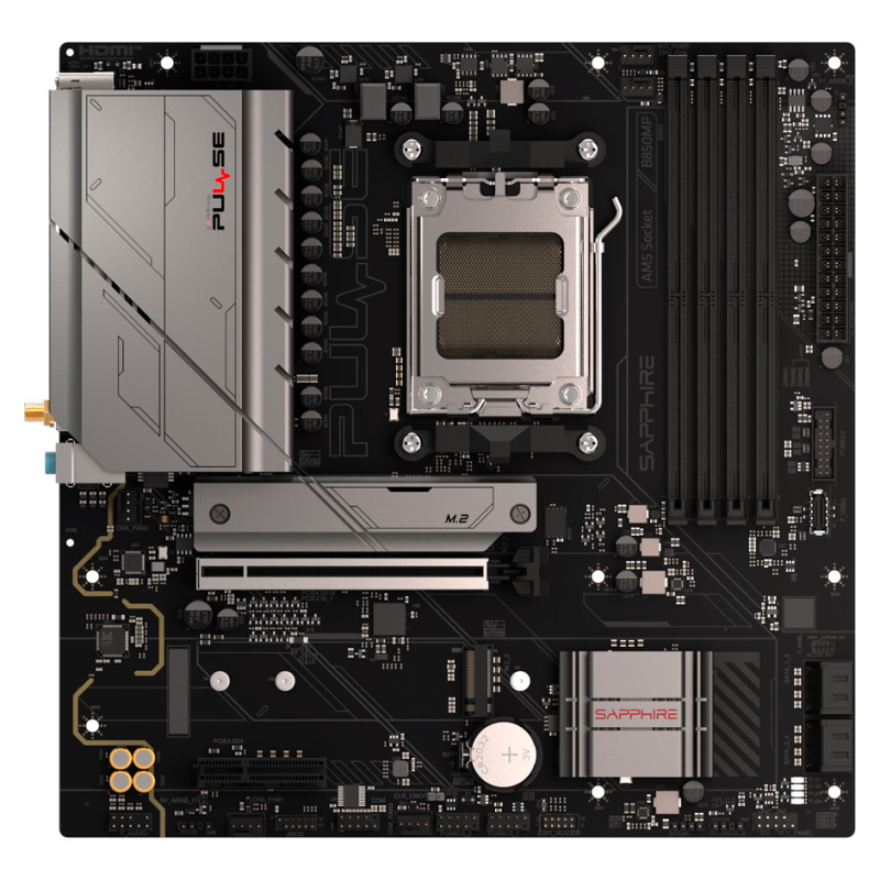 Sapphire AMD B850M AM5 PULSE Ryzen R9/R7/R5, 4x DDR5 7600MHz, PCIE 4.0 x16, 1x M.2 Gen5, 1x M.2 Gen4, LAN 2.5 Gbps, WIFI6, USB, Micro-ATX