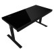 Lorgar Dual-motor sit/stand adjustable-height gaming desk with wireless charger, RGB lighting, control panel, and USB ports, solid tempered glass tabletop, black.