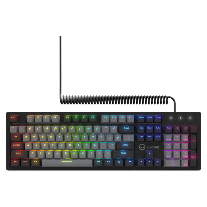 Lorgar Azar 514, Wired mechanical gaming keyboard, RGB backlight, 1680000 colour variations, 18 modes, keys number: 104, 50M clicks, linear dream switches, spring cable up to 3.4m, ABS plastic+metal, magnetic cover, 450*136*39mm, 1.17kg, black, EN layout