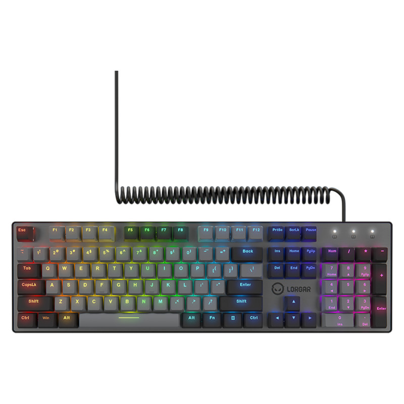 Lorgar Azar 514, Wired mechanical gaming keyboard, RGB backlight, 1680000 colour variations, 18 modes, keys number: 104, 50M clicks, linear dream switches, spring cable up to 3.4m, ABS plastic+metal, magnetic cover, 450*136*39mm, 1.17kg, black, EN layout