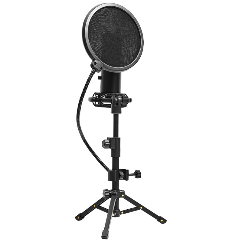 Lorgar Voicer 721, Gaming Microphone, Black, USB condenser microphone with tripod stand, pop filter, including 1 microphone, 1 Height metal tripod, 1 plastic shock mount, 1 windscreen cap, 1,2m metel type-C USB cable, 1 pop filter, 154.6x56.1mm